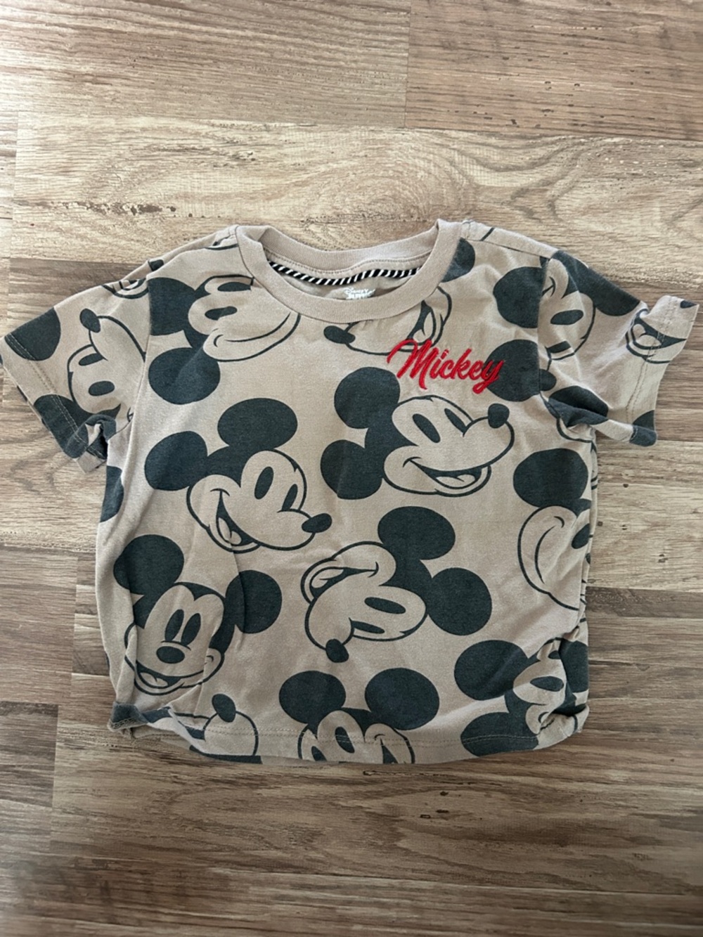 Disney Tan Tee with Black Mickey Faces and Red Script